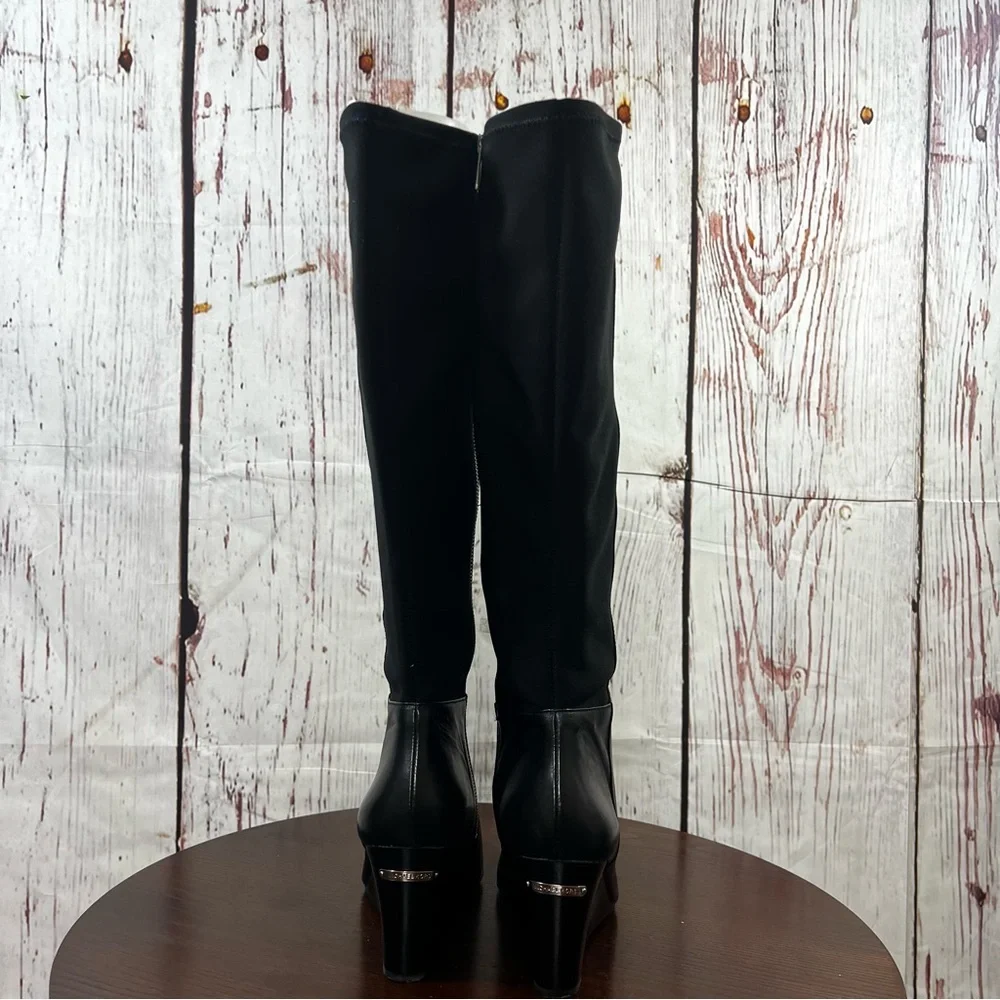 Michael Kors Bromley Wedge Boot Knee High in Black Leather women’s size 10